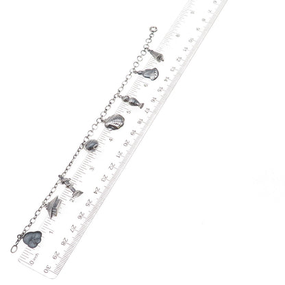 925 Sterling Silver Antique Art Deco Japanese Dangle Charm Bracelet 7.75"