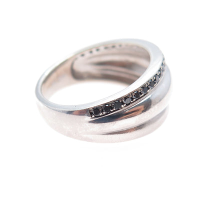 925 Sterling Silver Vintage BMD Real Round-Cut Black Spinel Ring Size 6.5