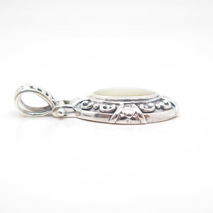925 Sterling Silver Vintage Real Mother-of-Pearl Ornate Pendant