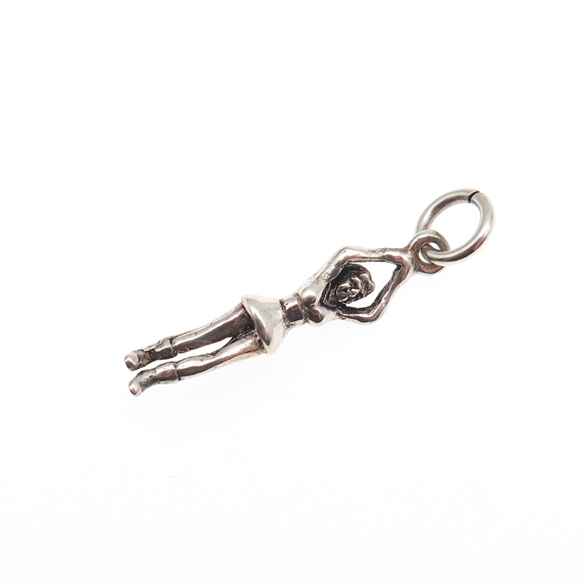 925 Sterling Silver Vintage Cheerleader Oxidized 3D Charm Pendant