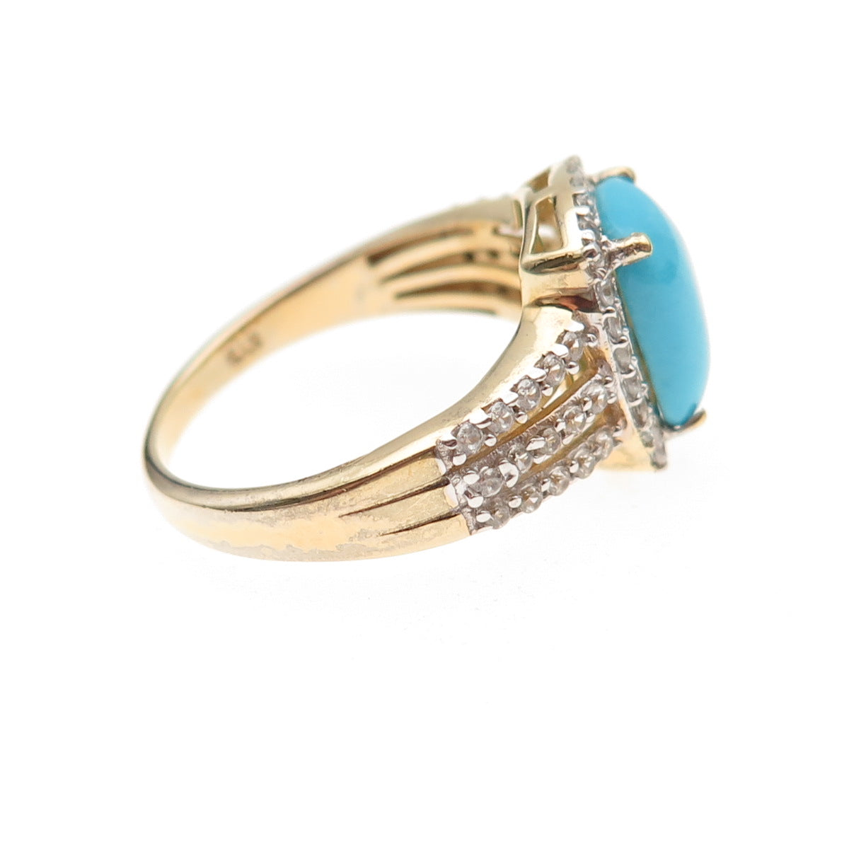 Chuck Clemency 925 Sterling Gold Plated Real Turquoise & White Topaz Ring Size 8