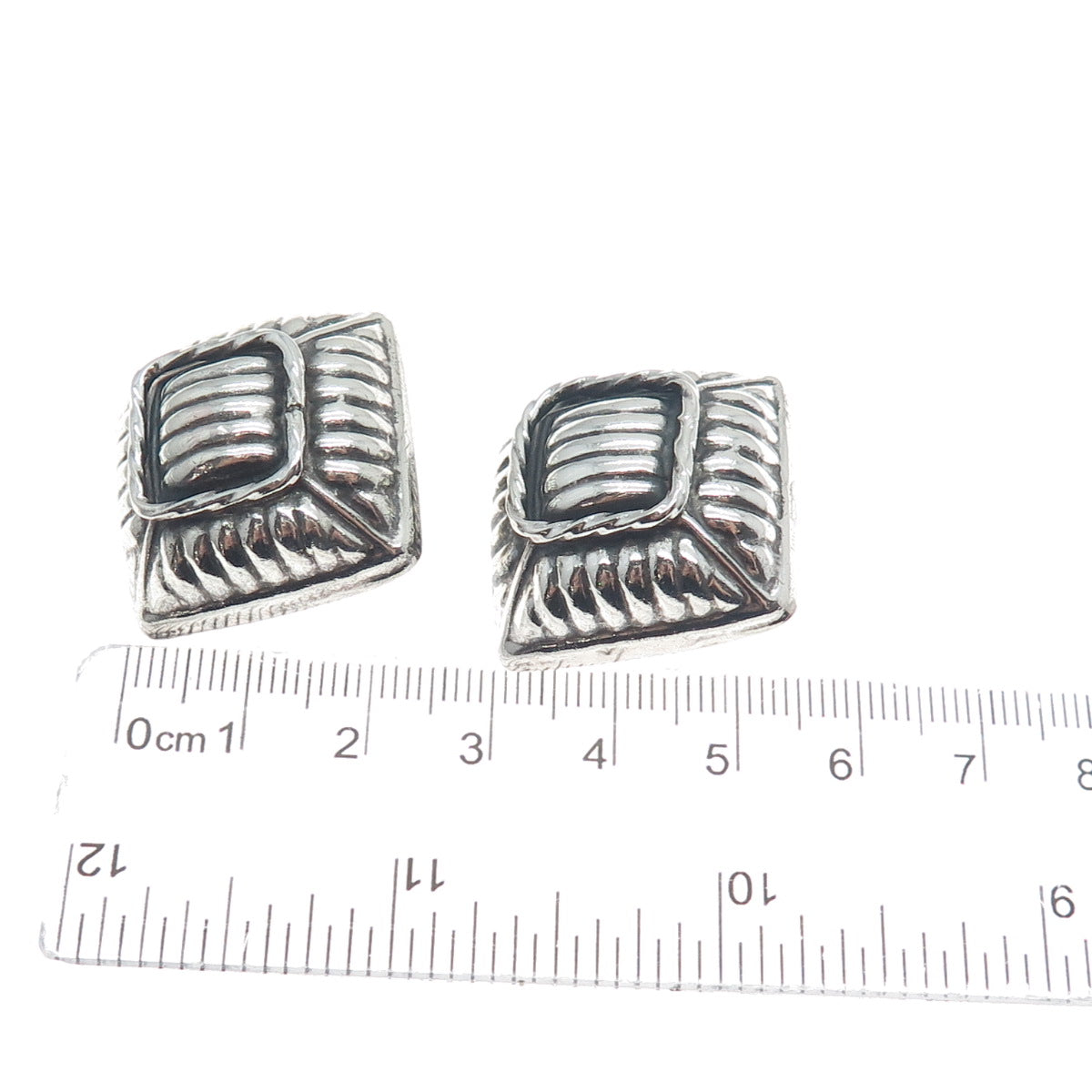 925 Sterling Silver Vintage Mexico Modernist Oxidized Clip On Earrings