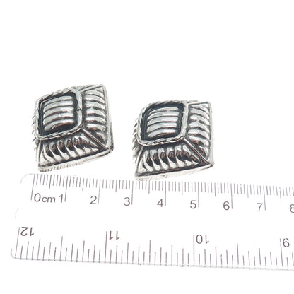 925 Sterling Silver Vintage Mexico Modernist Oxidized Clip On Earrings