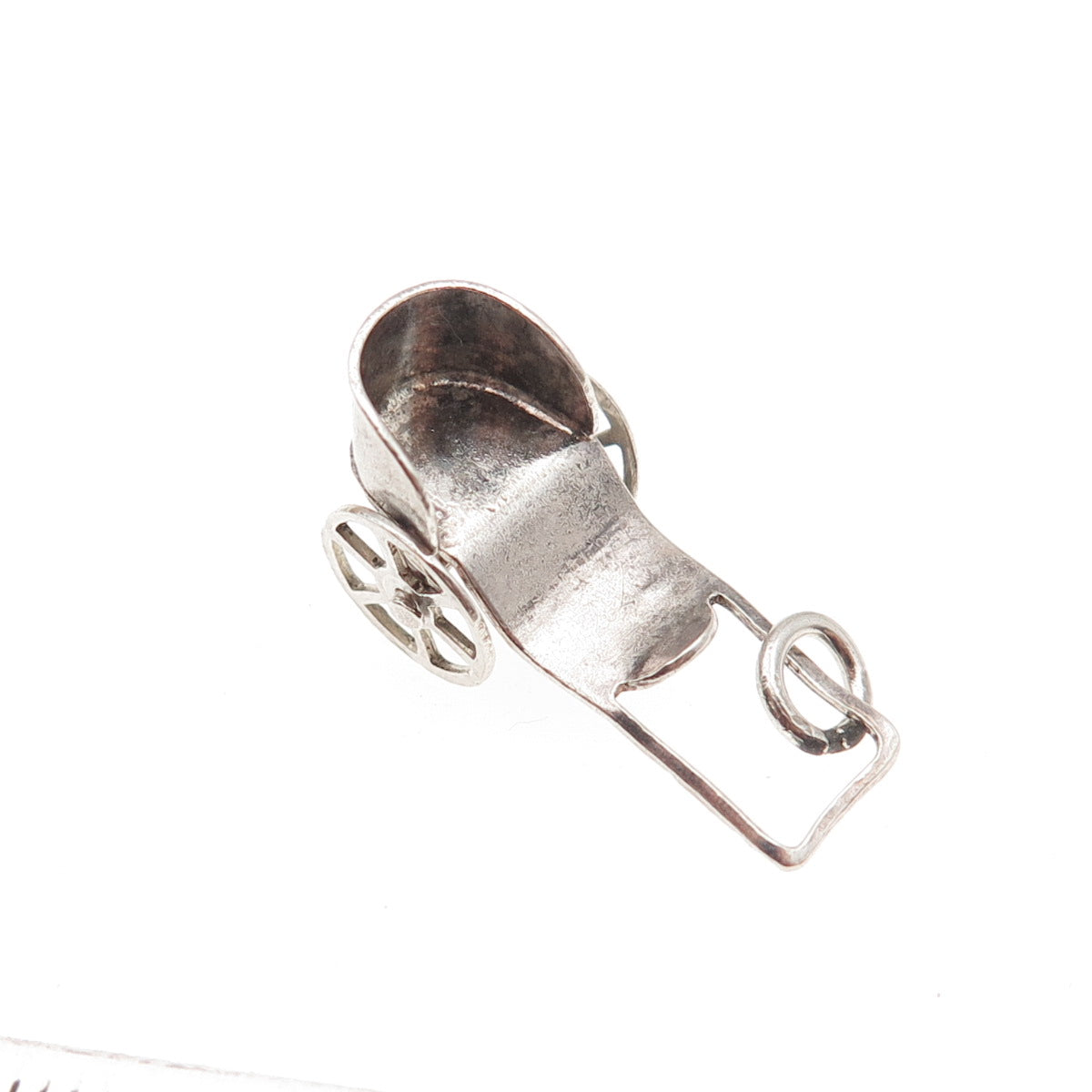 925 Sterling Silver Vintage Mexico Baby Carriage Oxidized 3D Mini Charm Pendant