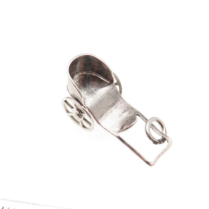 925 Sterling Silver Vintage Mexico Baby Carriage Oxidized 3D Mini Charm Pendant