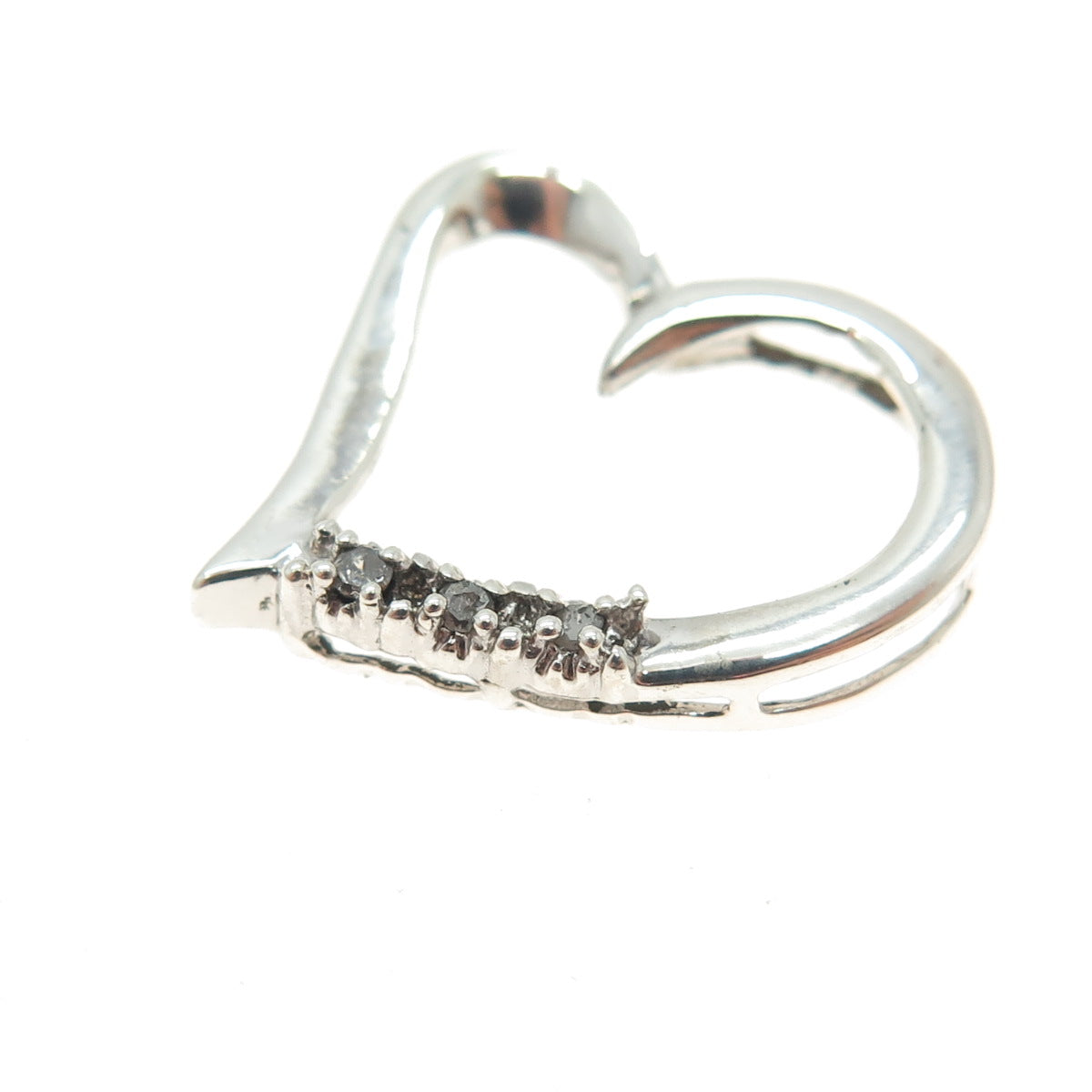 925 Sterling Silver Real Round-Cut Diamond Heart Slide Pendant