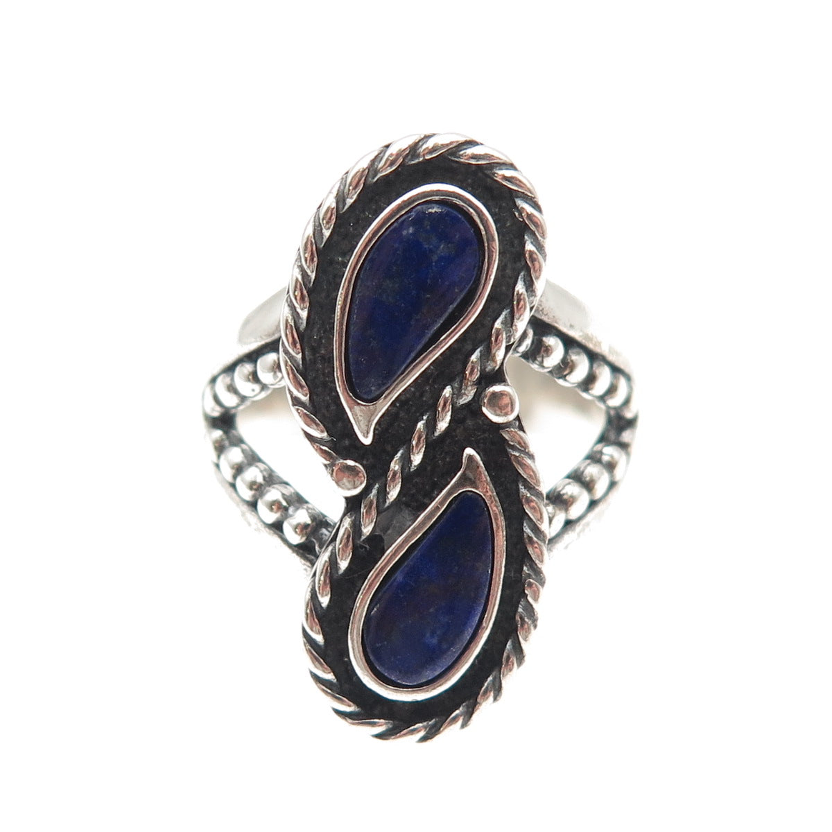 Carolyn Pollack Old Pawn Sterling Silver Vintage Lapis Oxidized Ring Size 9.25