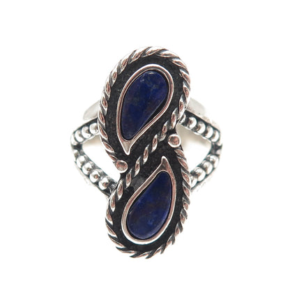 Carolyn Pollack Old Pawn Sterling Silver Vintage Lapis Oxidized Ring Size 9.25