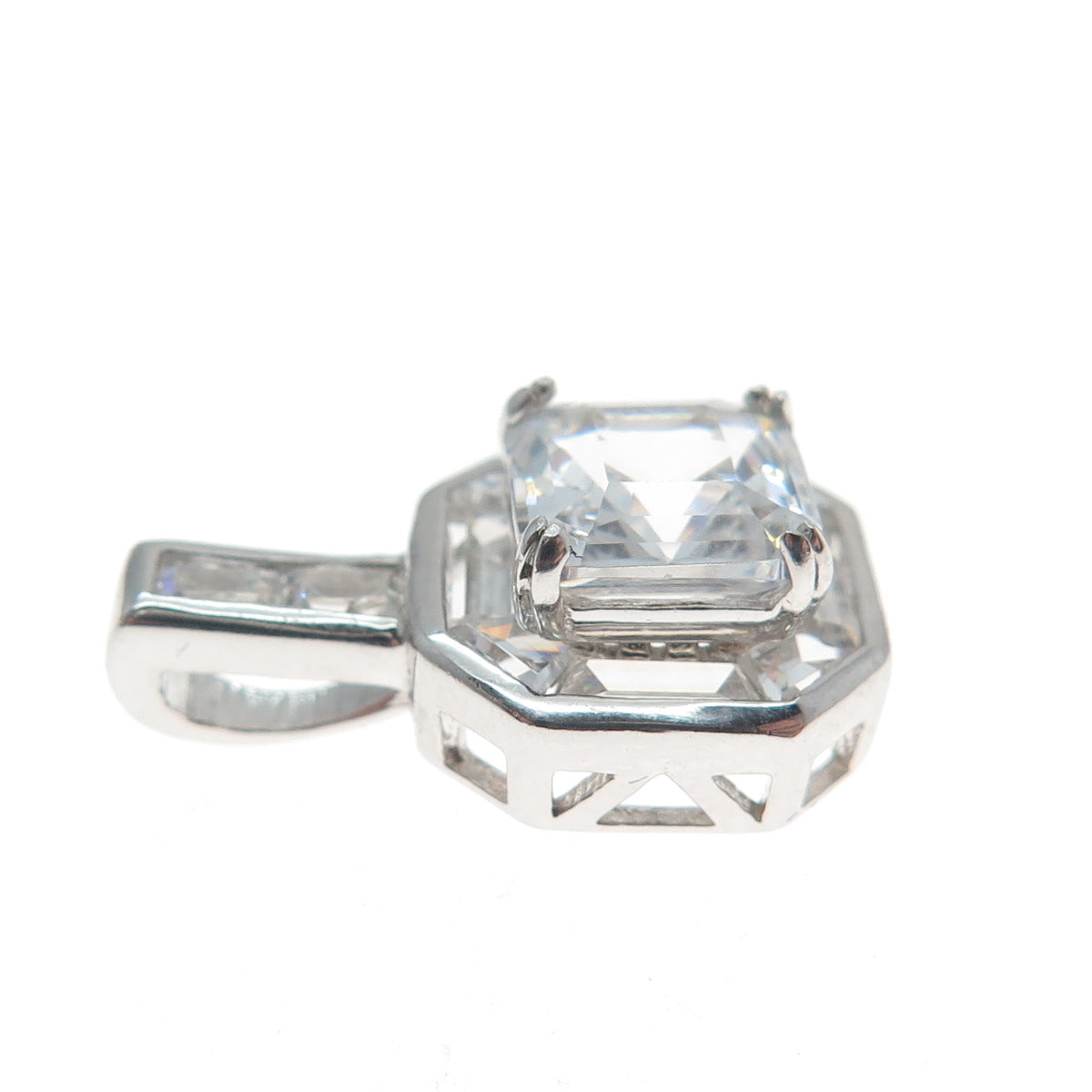 UNCAS 925 Sterling Silver Asscher & Tapered Baguette-Cut C Z Minimalist Pendant