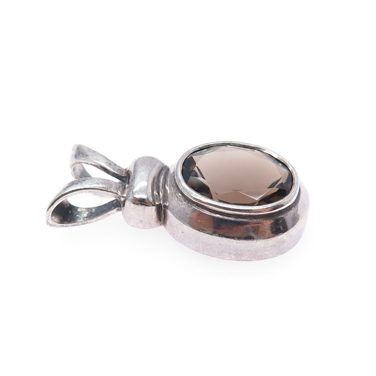 BOMA 925 Sterling Silver Vintage Real Smoky Quartz Oxidized Charm Pendant