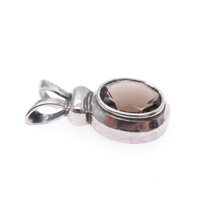 BOMA 925 Sterling Silver Vintage Real Smoky Quartz Oxidized Charm Pendant