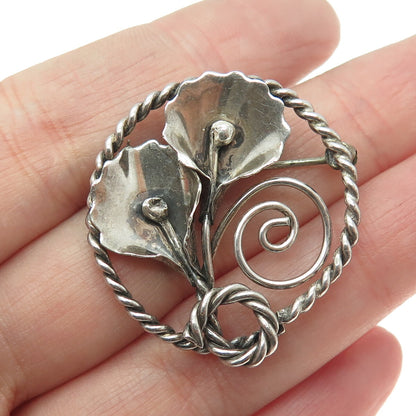 925 Sterling Silver Antique Art Deco Calla Lily Flower Oxidized Pin Brooch