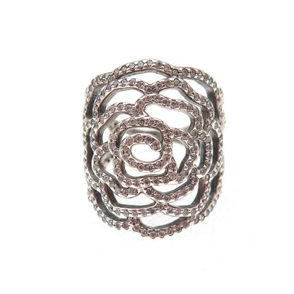 Pandora 925 Sterling Silver C Z Shimmering Rose Ring Size 6