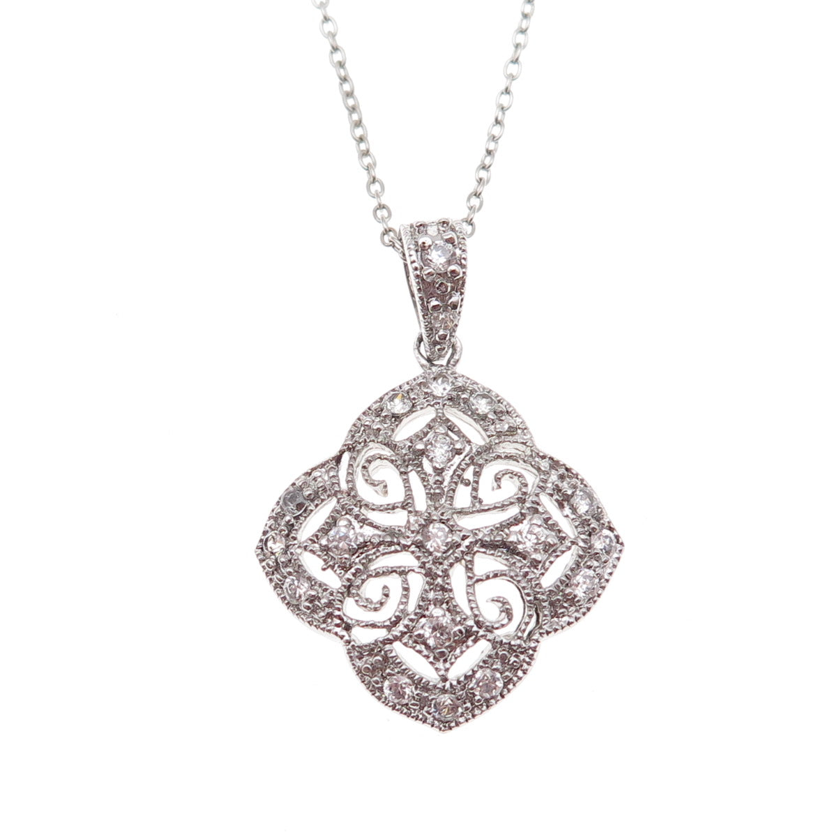 925 Sterling Silver Round-Cut C Z Cross Cable Chain Necklace 18"