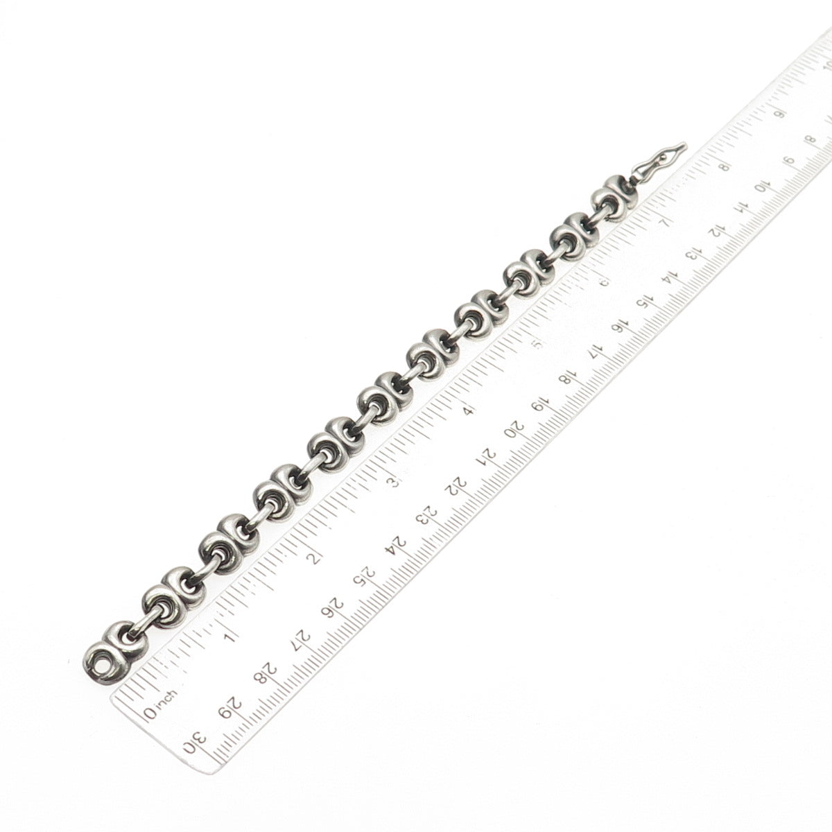 925 Sterling Silver Vintage Mexico Modernist Anchor Link Oxidized Bracelet 7"