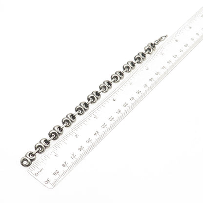 925 Sterling Silver Vintage Mexico Modernist Anchor Link Oxidized Bracelet 7"