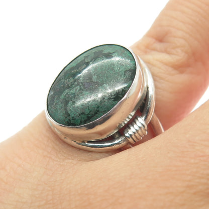 925 Sterling Silver Vintage Real Green Turquoise Gemstone Ring Size 5.25