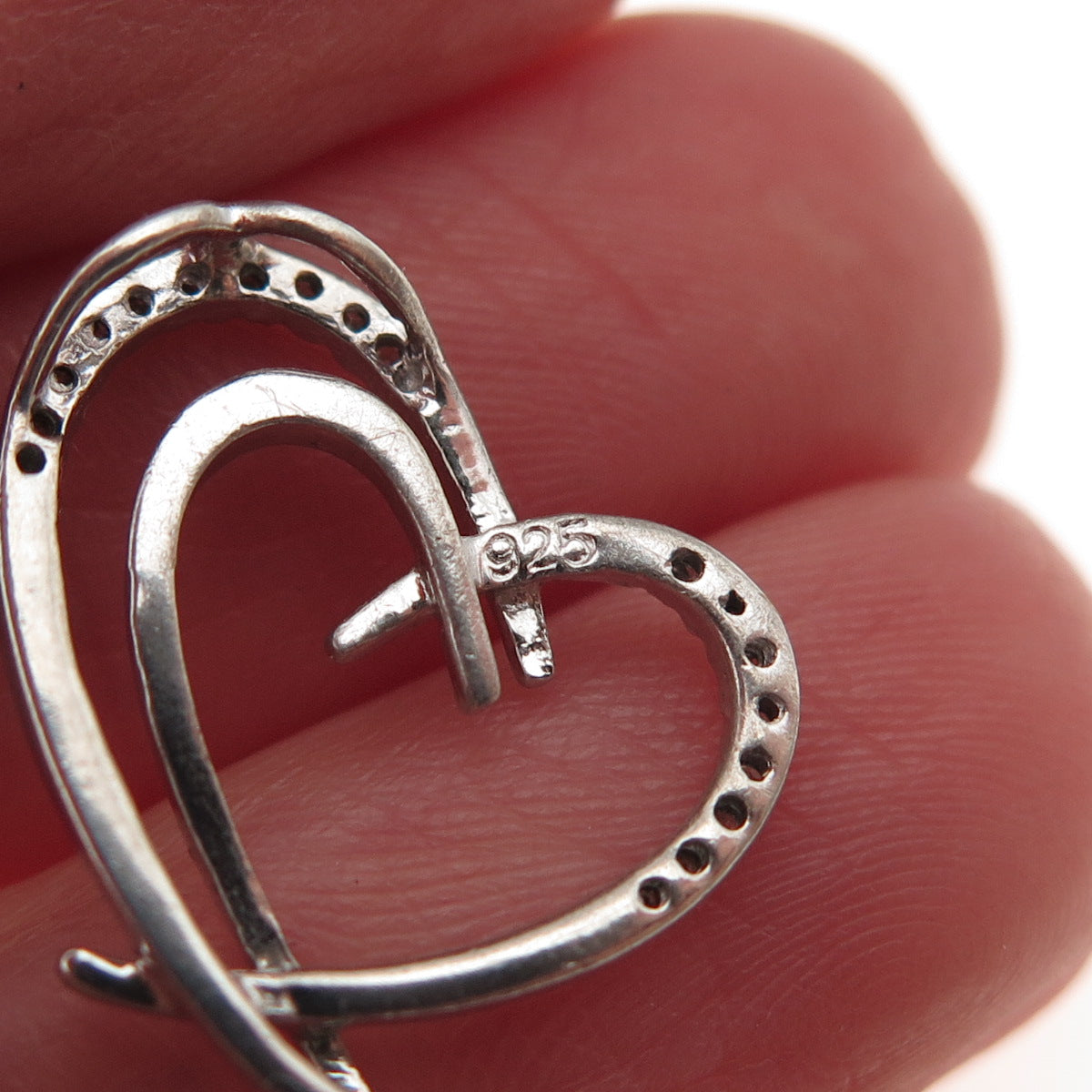 925 Sterling Silver Real Round-Cut Diamond Heart Mini Slide Pendant