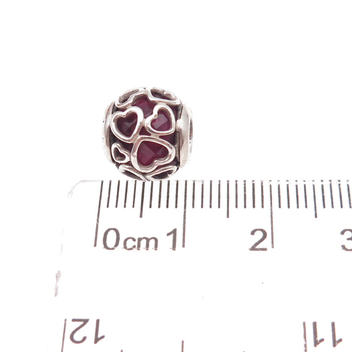 Pandora 925 Sterling Silver Glass Encased in Love Cerise Slide Bead Charm