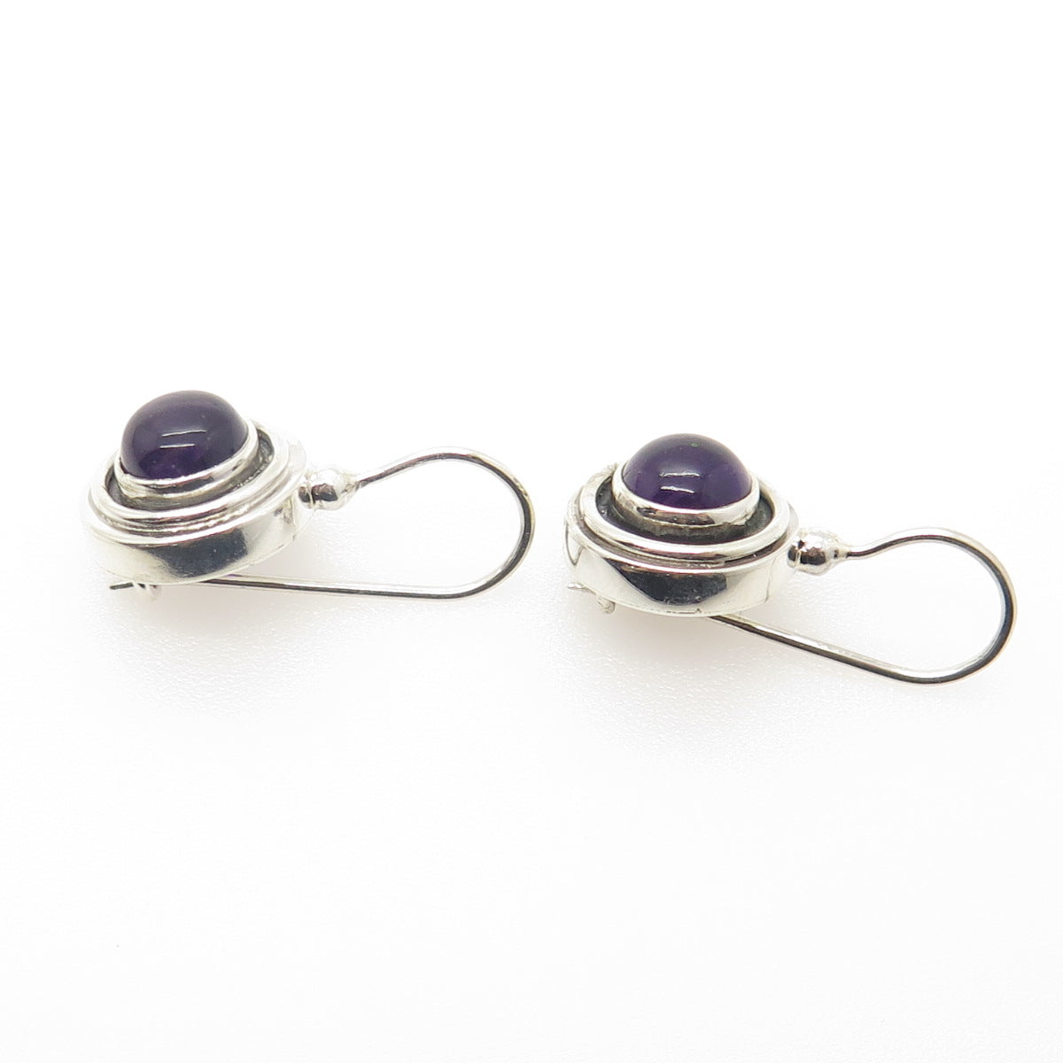 925 Sterling Silver Vintage Real Amethyst Gemstone Dangling Earrings