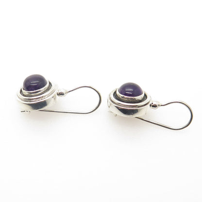 925 Sterling Silver Vintage Real Amethyst Gemstone Dangling Earrings