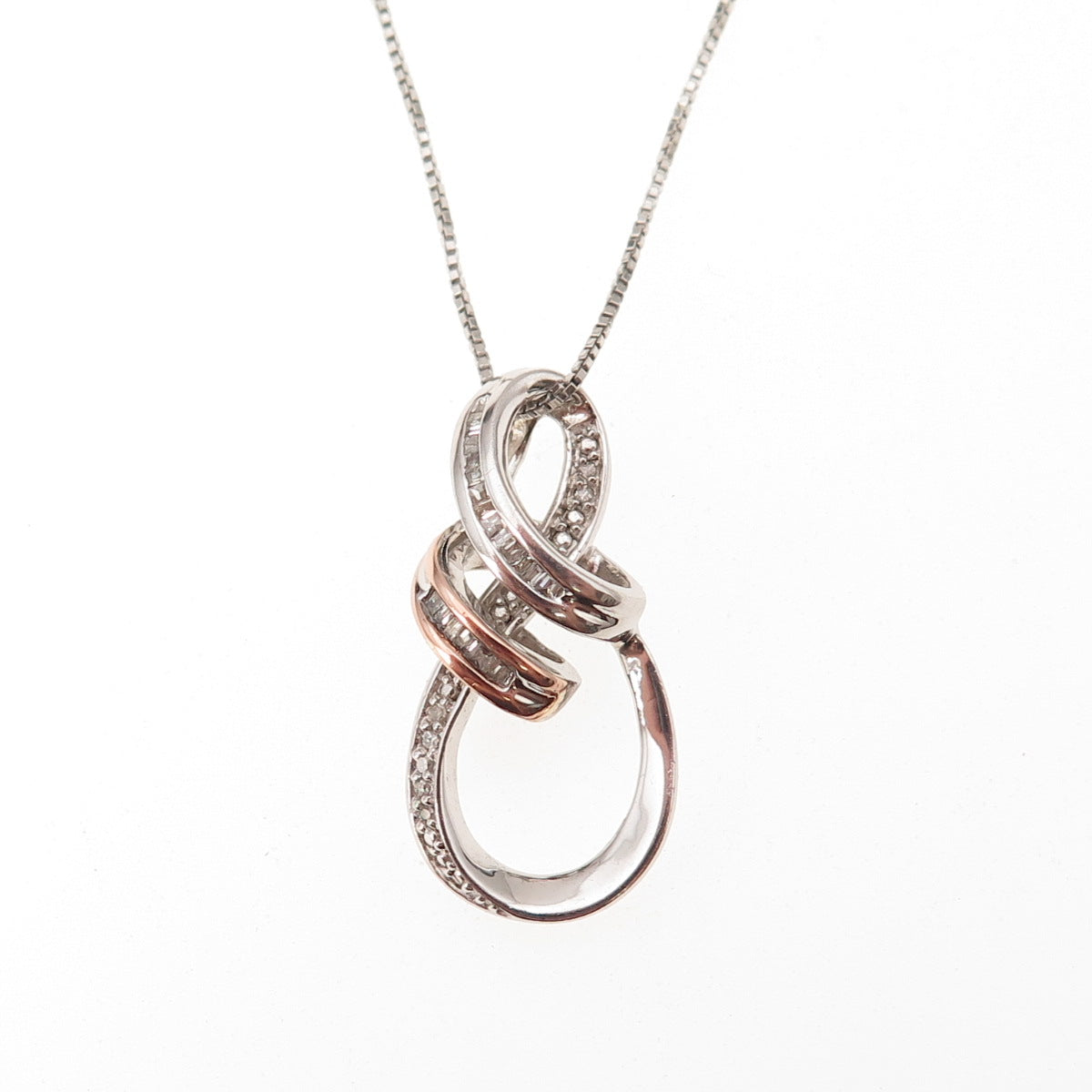 Sun 925 Sterling Silver 14K Gold Real Diamond Infinity Box Chain Necklace 18"