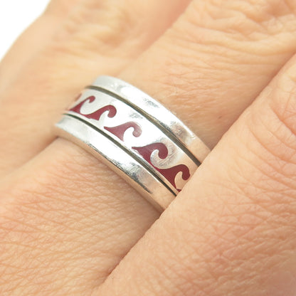 925 Sterling Silver Vintage Mexico Enamel Water Pattern Band Ring Size 10.5