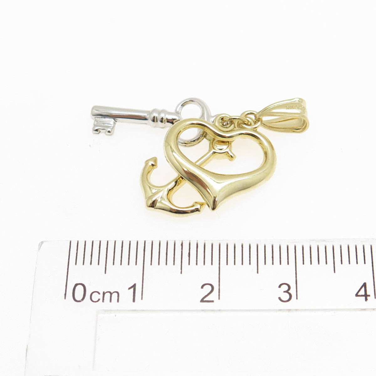 14K Yellow & White Gold Heart Key Anchor Multi-Charm Pendant