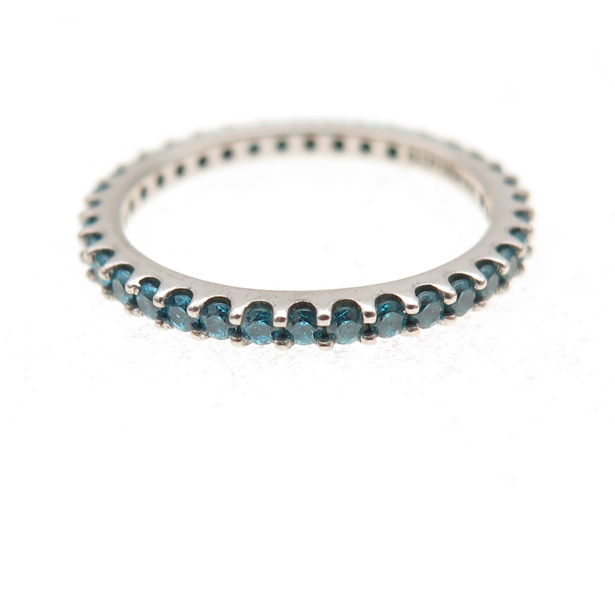 925 Sterling Silver Round-Cut Blue C Z Eternity All Around Band Ring Size 5