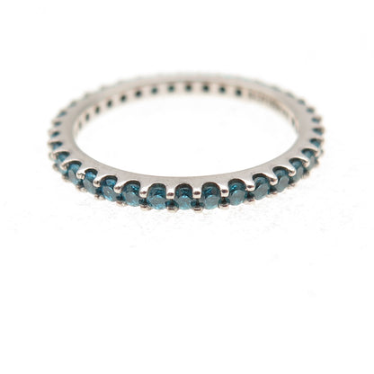 925 Sterling Silver Round-Cut Blue C Z Eternity All Around Band Ring Size 5