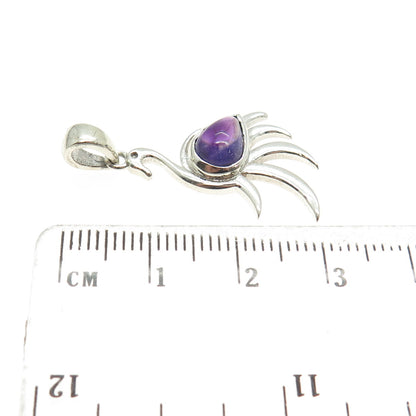 925 Sterling Silver Real Pear-Cut Amethyst Gemstone Swan Modernist Pendant