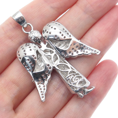 DESIGNS BY YAGI 925 Sterling Silver Round-Cut C Z Guardian Angel Charm Pendant