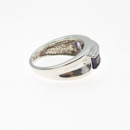 MICHELLE ALBALA 925 Sterling Vintage Real Princess-Cut Amethyst Ring Size 7.5