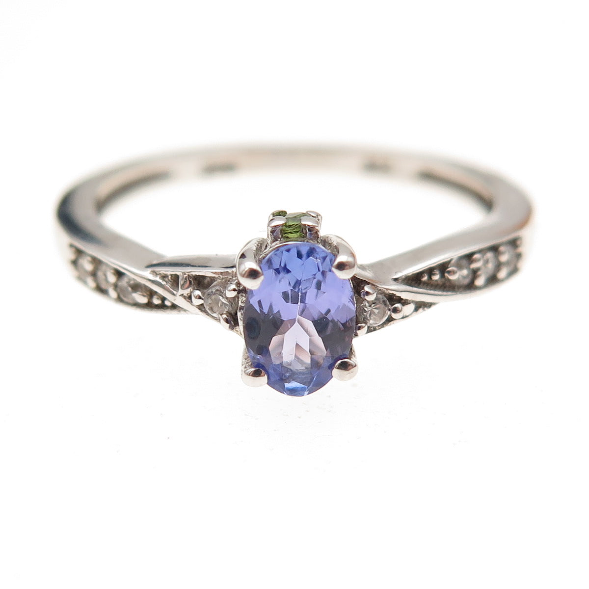 Chuck Clemency 925 Sterling Silver Real Tanzanite & White Topaz Ring Size 8