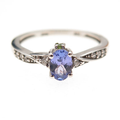 Chuck Clemency 925 Sterling Silver Real Tanzanite & White Topaz Ring Size 8