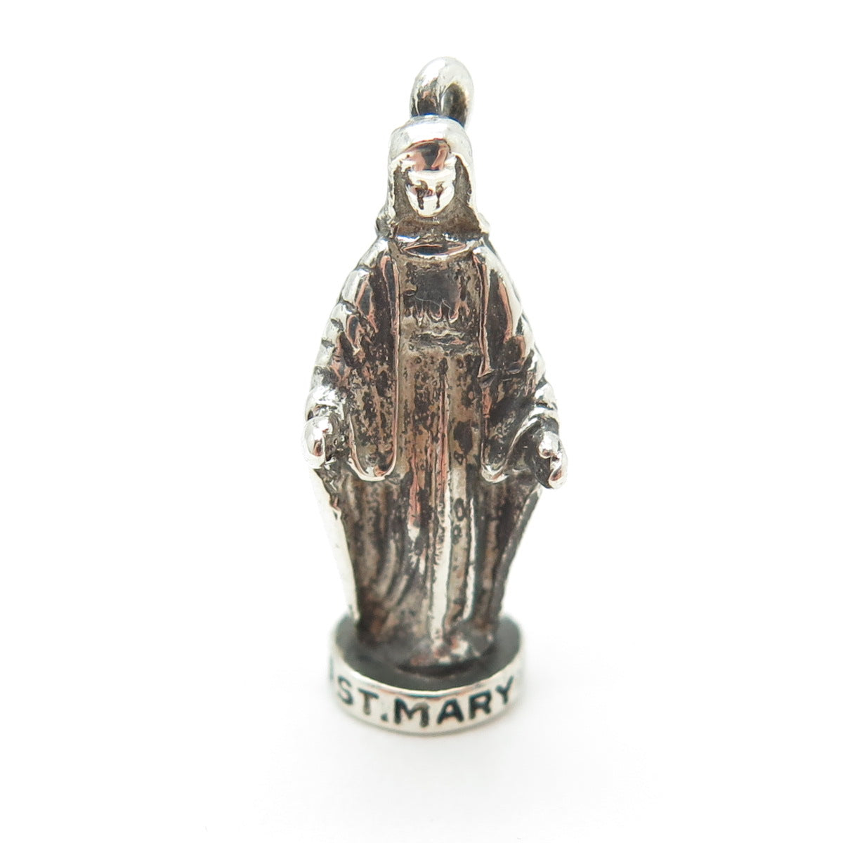 HAYWARD Sterling Silver Antique Art Deco St. Mary Miraculous Statue 3D Pendant