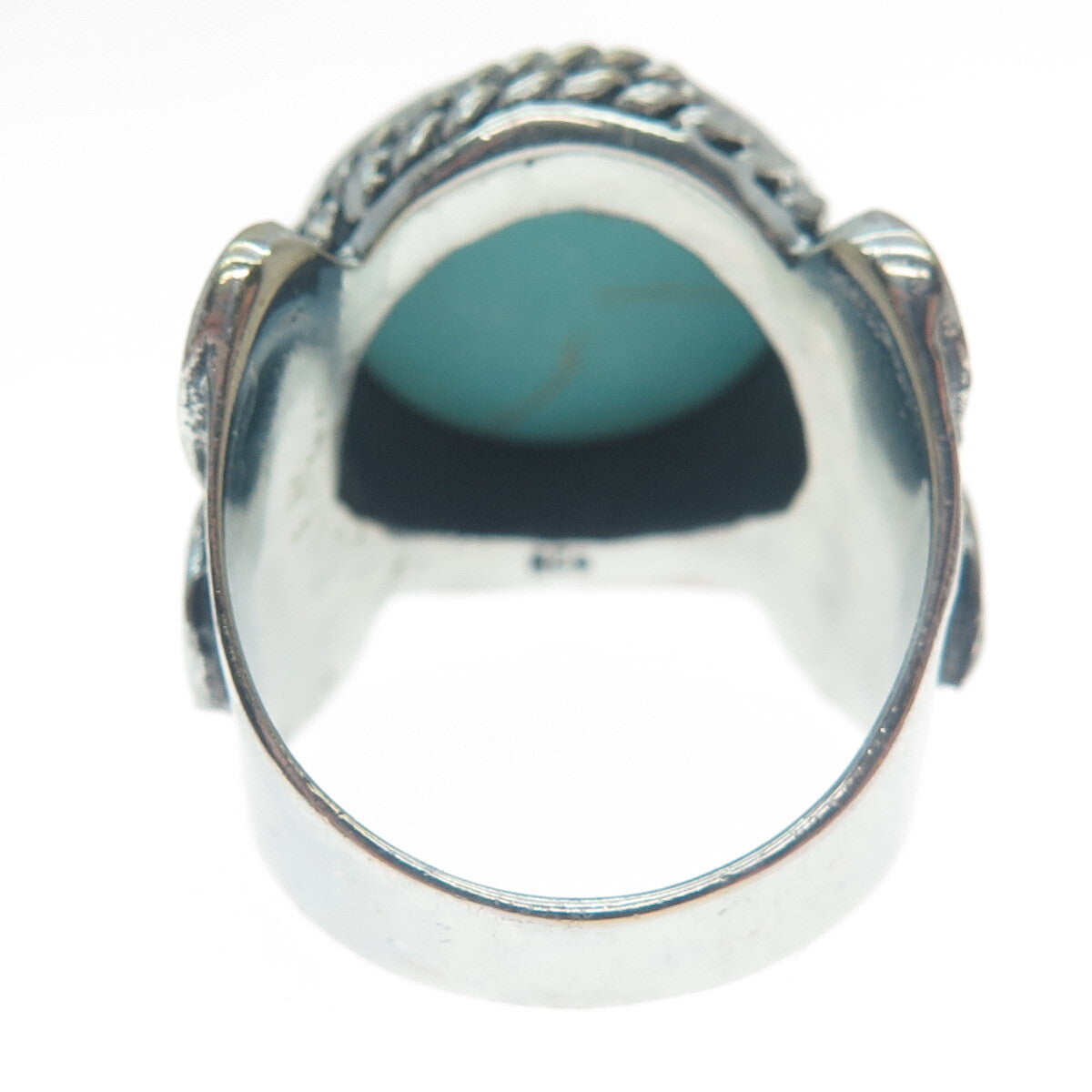 925 Sterling Silver Vintage Real Lone Mountain Turquoise Oxidized Ring Size 9.5
