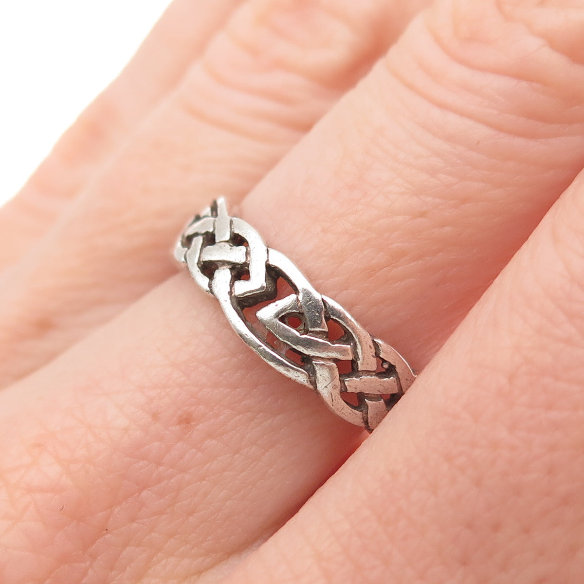 925 Sterling Silver Vintage Dublin Celtic Knot Oxidized Band Ring Size 7