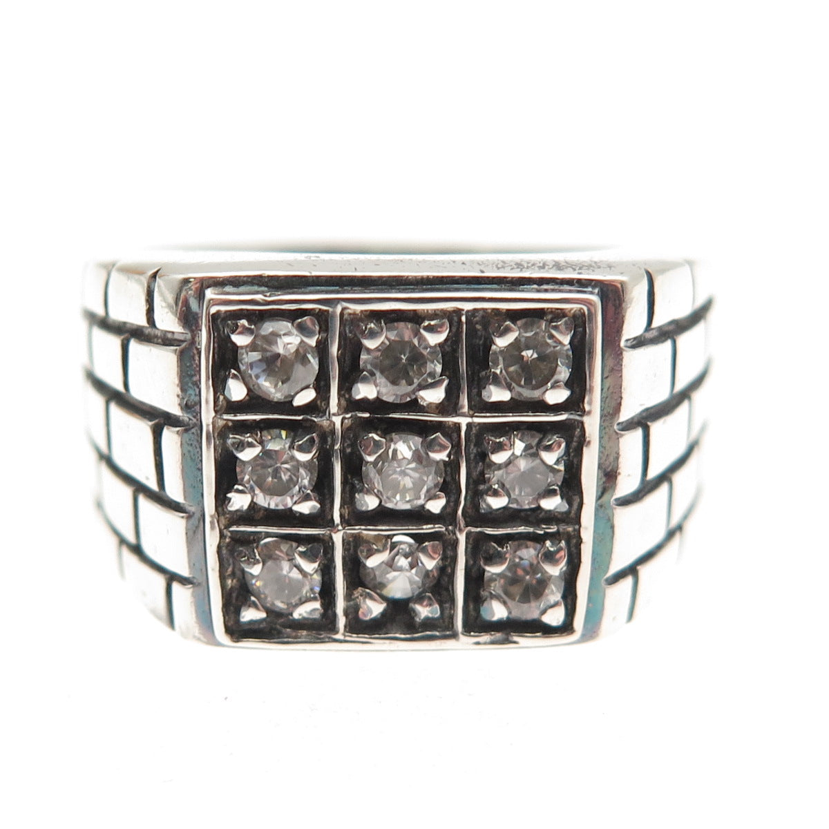 925 Sterling Silver Vintage Round-Cut C Z Oxidized Ring Size 9.25