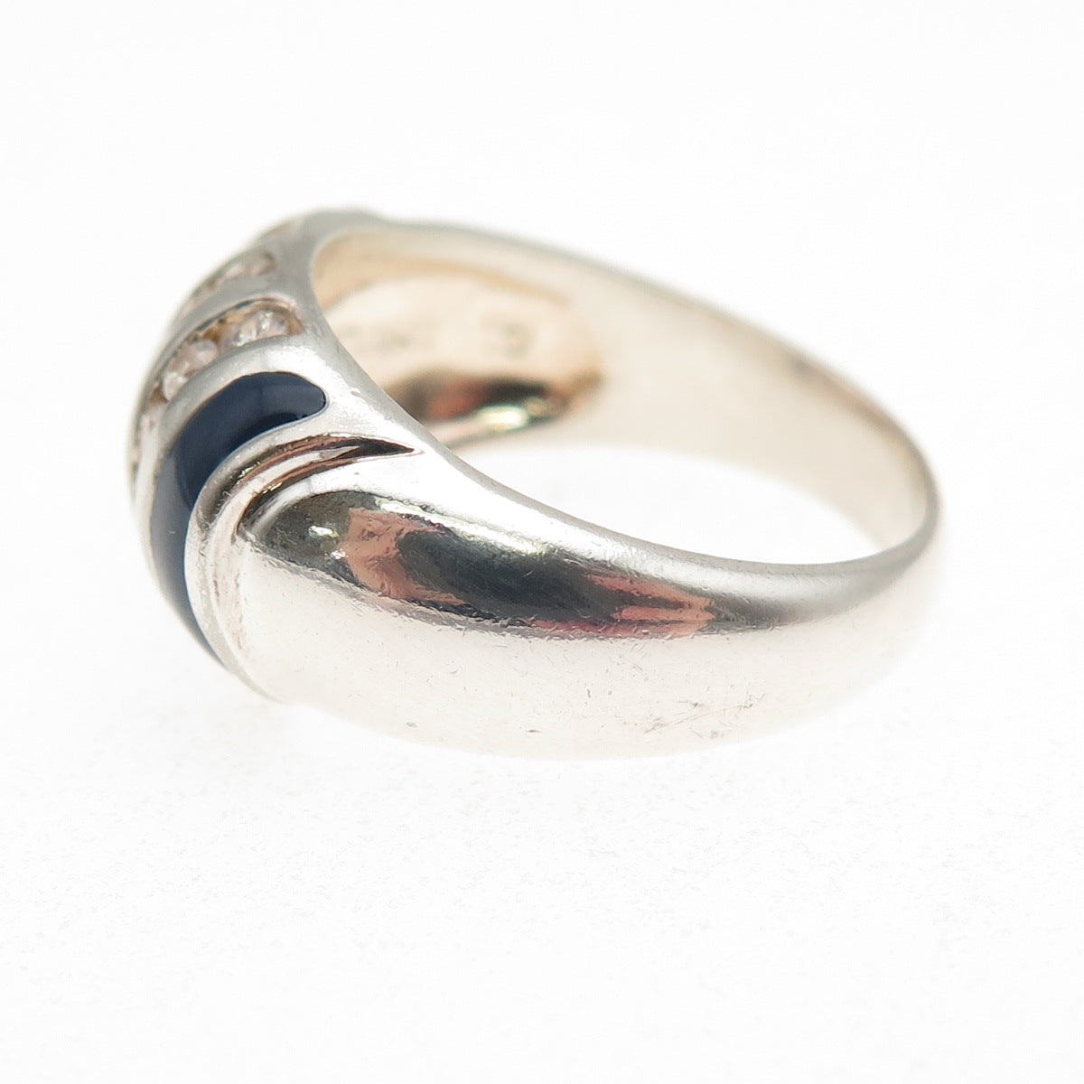 925 Sterling Silver Enamel & Round-Cut C Z Dome Ring Size 8.25