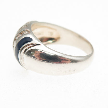 925 Sterling Silver Enamel & Round-Cut C Z Dome Ring Size 8.25