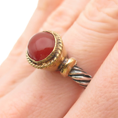 925 Sterling Silver 24K Gold Filled Vintage Real Carnelian Ring Size 6.25