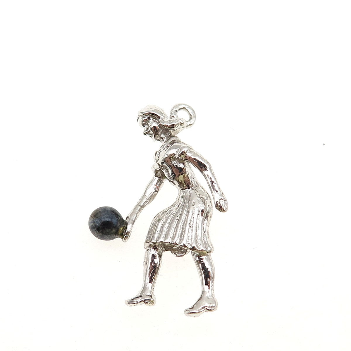 Town & Country 925 Sterling Vintage Real Hematite Female Bowler 3D Charm Pendant