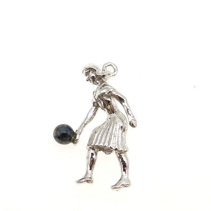 Town & Country 925 Sterling Vintage Real Hematite Female Bowler 3D Charm Pendant
