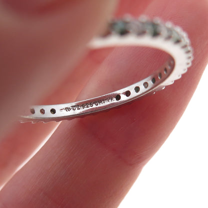 925 Sterling Silver Real Chrome Diopside & C Z Eternity Band Ring Size 9