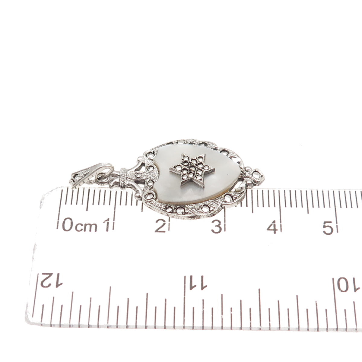 Theda Sterling Antique Art Deco Real MOP & Marcasite Star of David Charm Pendant