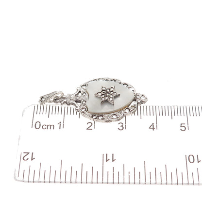 Theda Sterling Antique Art Deco Real MOP & Marcasite Star of David Charm Pendant