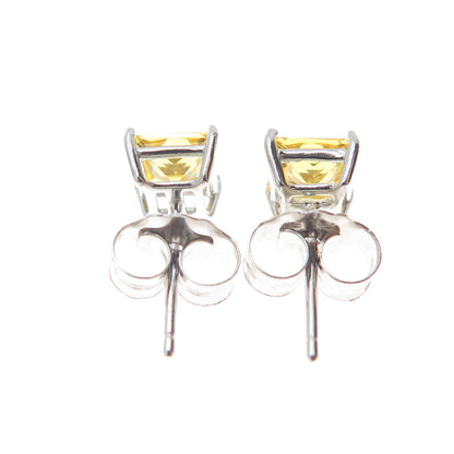 925 Sterling Silver Princess-Cut Canary C Z Stud Earrings