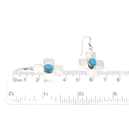 Sidney Evan 925 Sterling Silver Vintage Real Turquoise Cross Dangle Earrings
