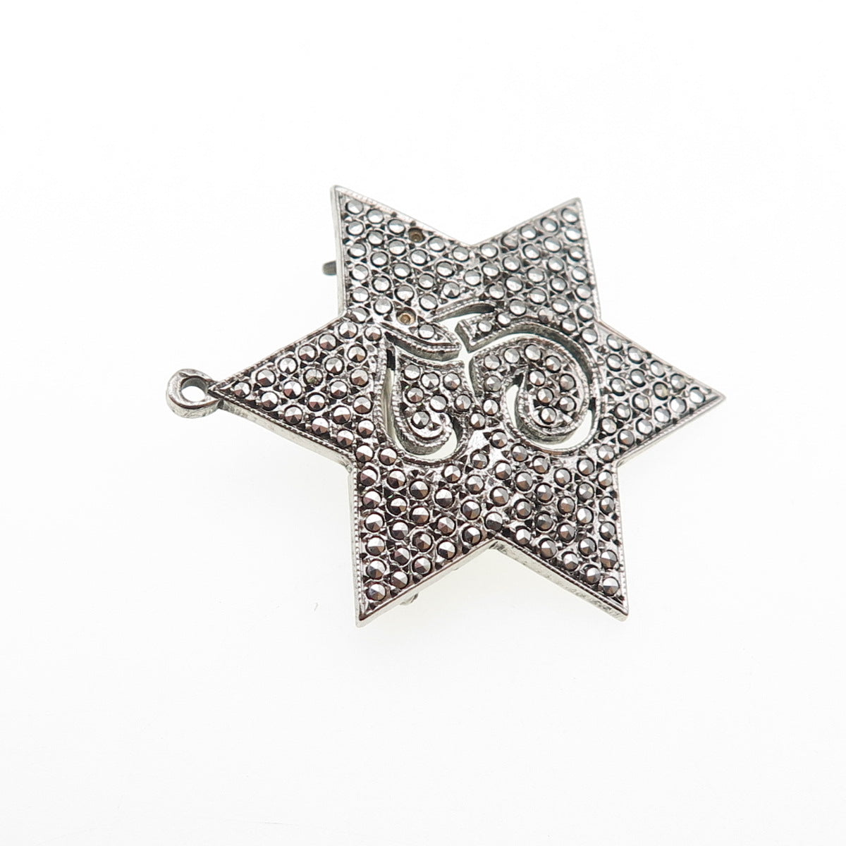 925 Sterling Antique Marcasite Letter F Star of David Pendant (missing 2 stones)